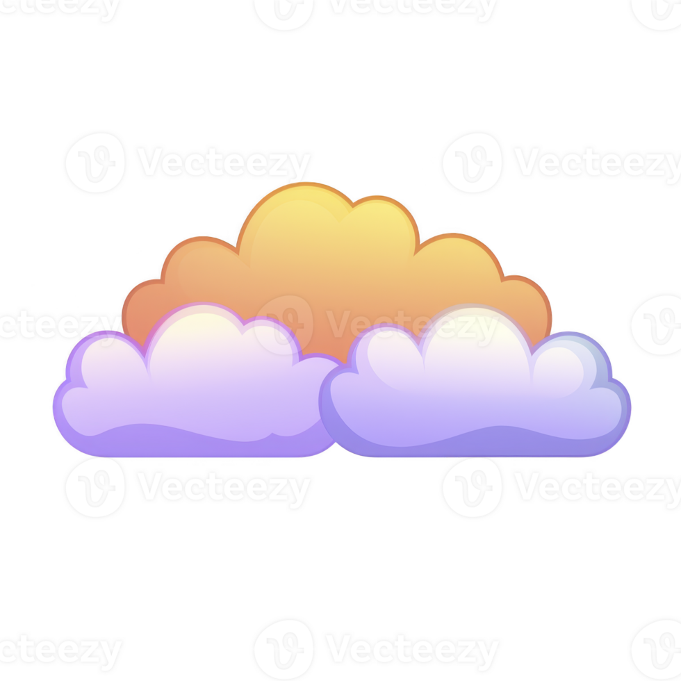 A colorful illustration of three fluffy clouds with gradient of orange, pink, and purple hues, creating dreamy and whimsical atmosphere png