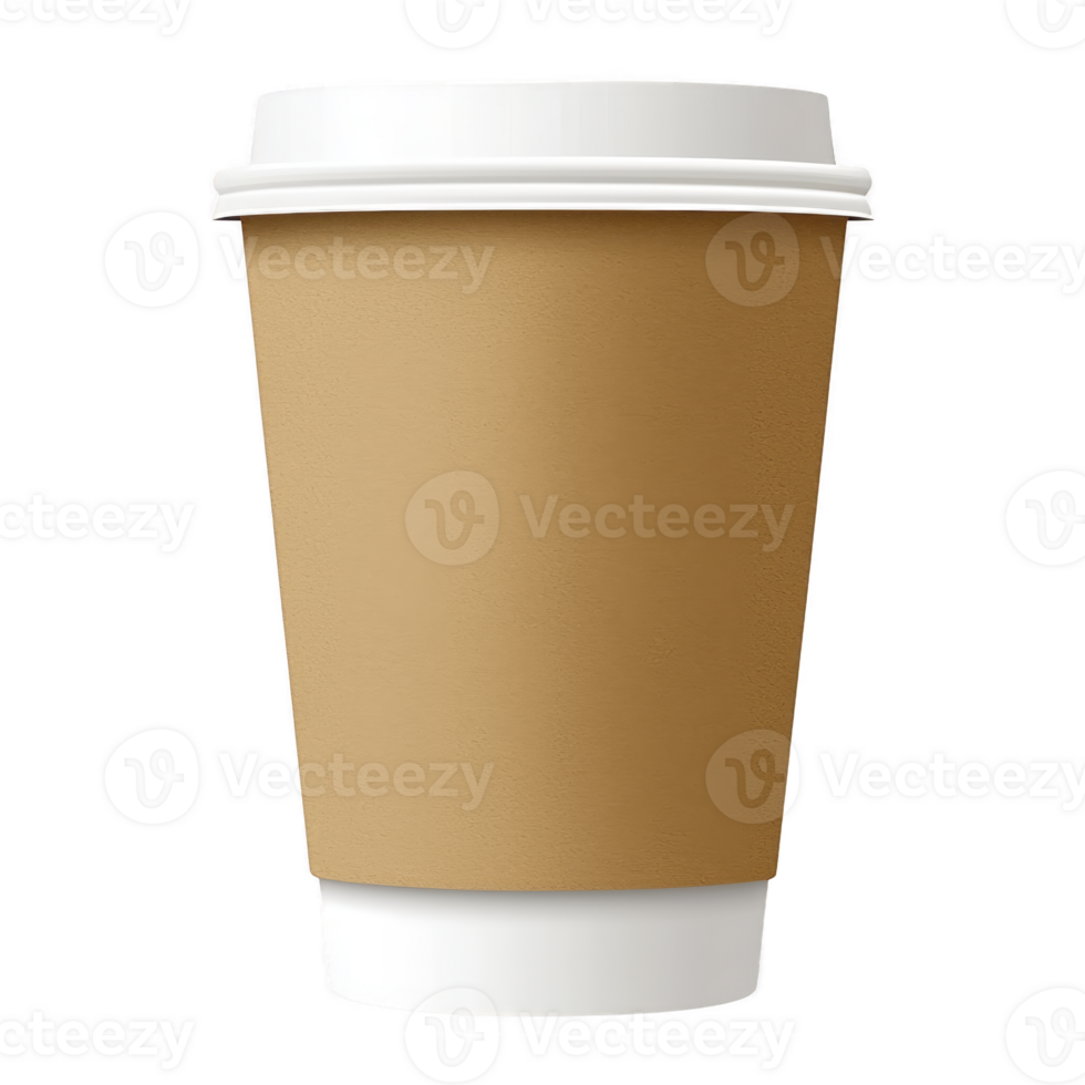 A brown disposable coffee cup with white lid, perfect for hot beverages on go. simple design is ideal for cafes and takeout services, offering convenience and style png