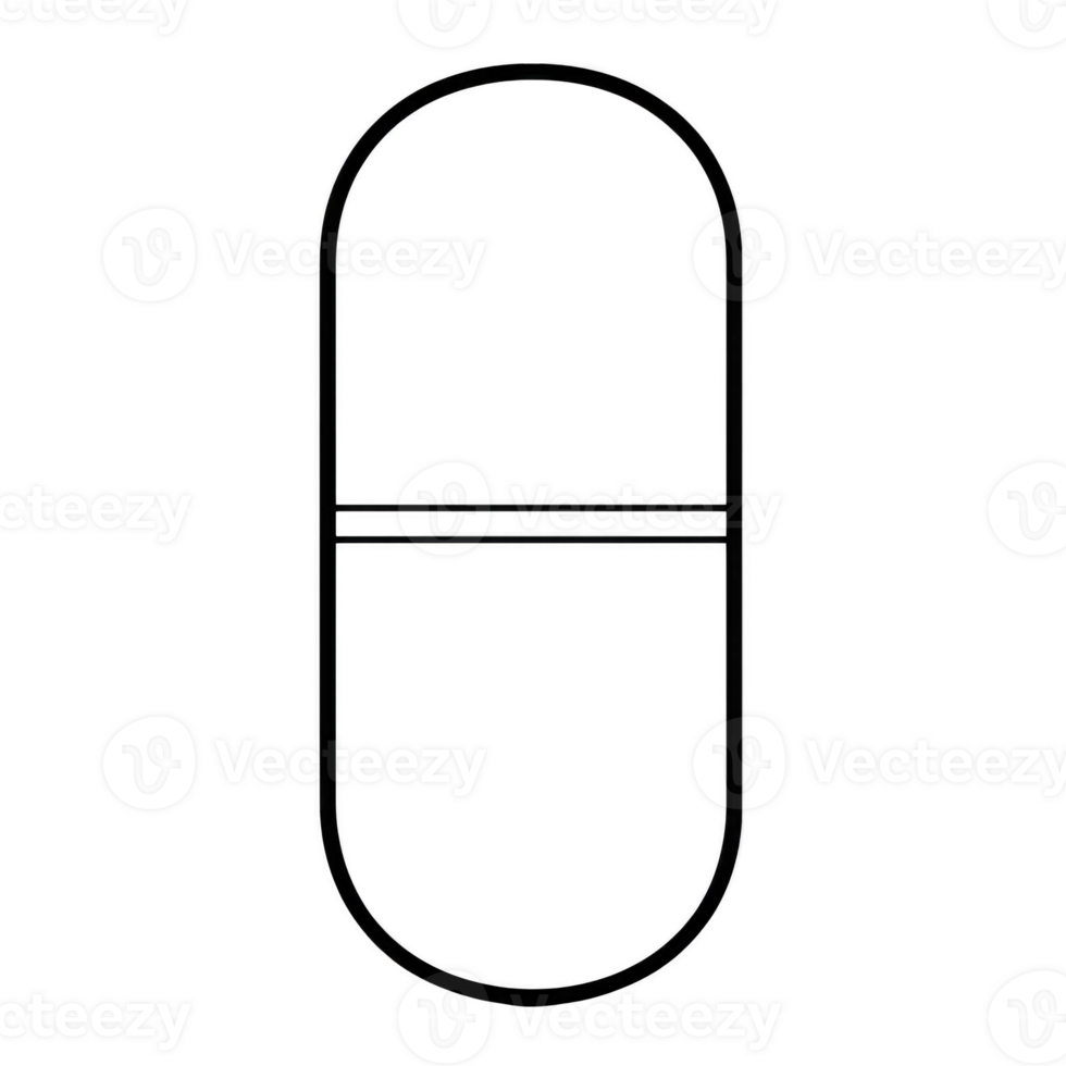 This features simple black outline of capsule shape, divided horizontally middle. design is minimalistic and can be used to represent concepts related to medicine, pills, or capsules png