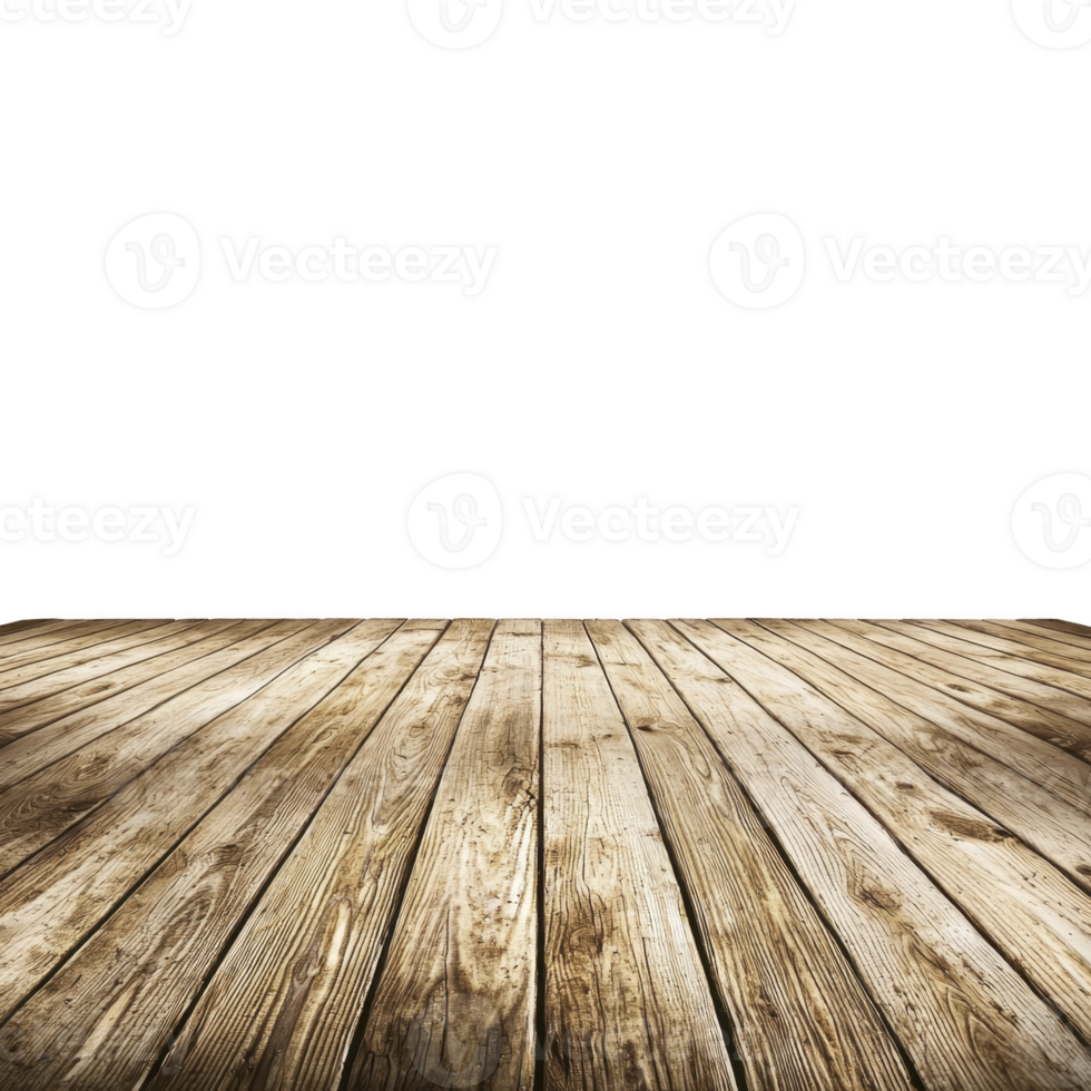 A rustic wooden floor with natural texture and warm tones, set against transparency background, creates cozy and inviting atmosphere. Perfect for showcasing products or creating homely setting png