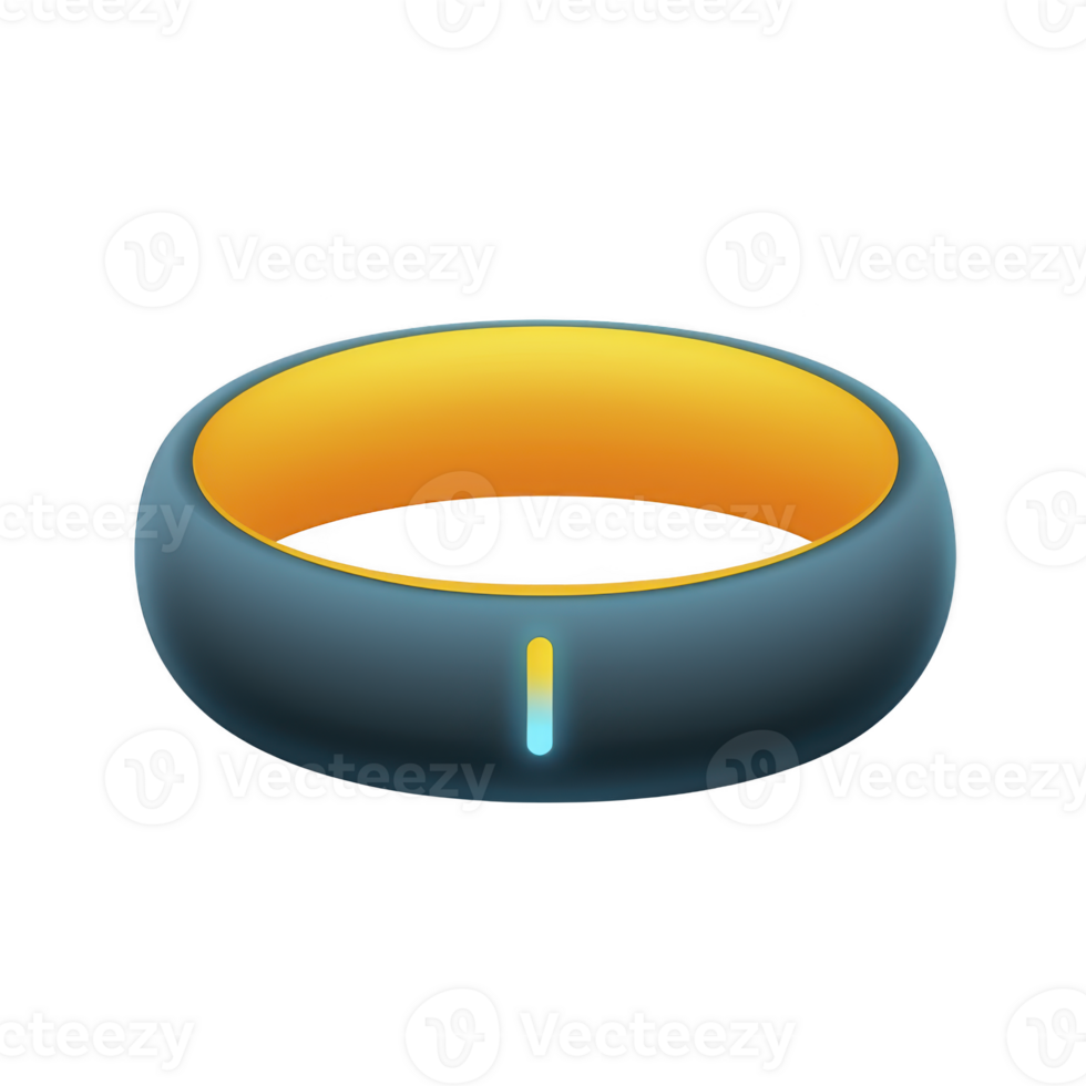 sleek, modern fitness tracker ring with glowing indicator light, designed for monitoring health metrics. ring features smooth, dark exterior with contrasting bright interior, symbolizing png