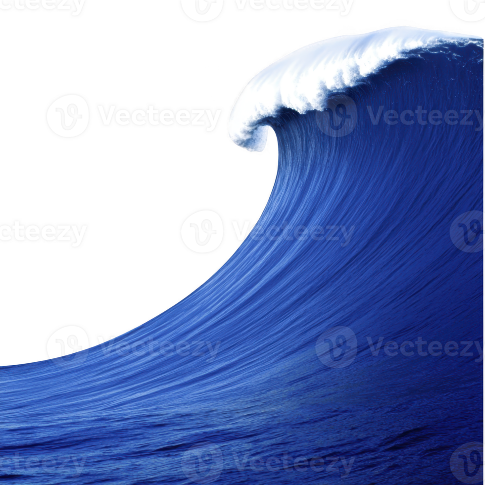 A powerful ocean wave with curling crest rises majestically against clear sky, showcasing dynamic movement and energy of sea png