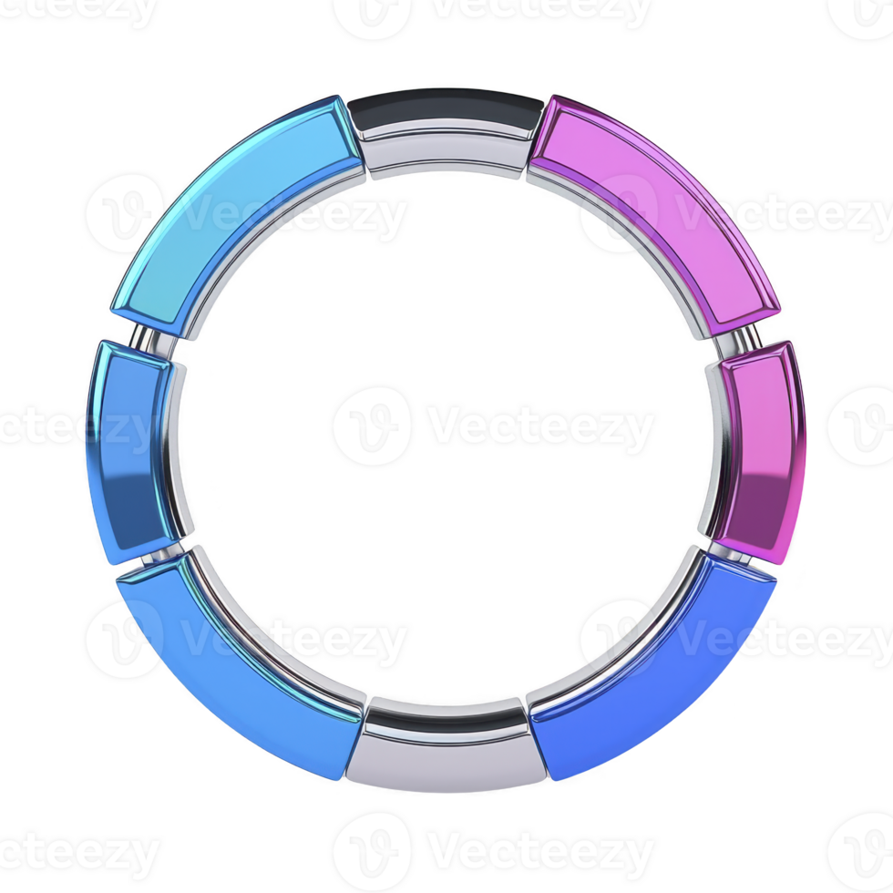 circular gradient ring with alternating blue and pink segments, creating modern and dynamic design. metallic finish adds sleek and futuristic touch, perfect for digital interfaces png