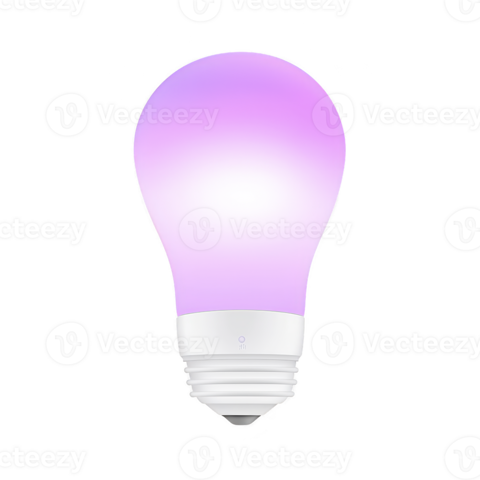 glowing purple light bulb emits soft, ambient light, creating calming atmosphere. bulb modern design and energy efficient technology make it ideal for smart home setups png