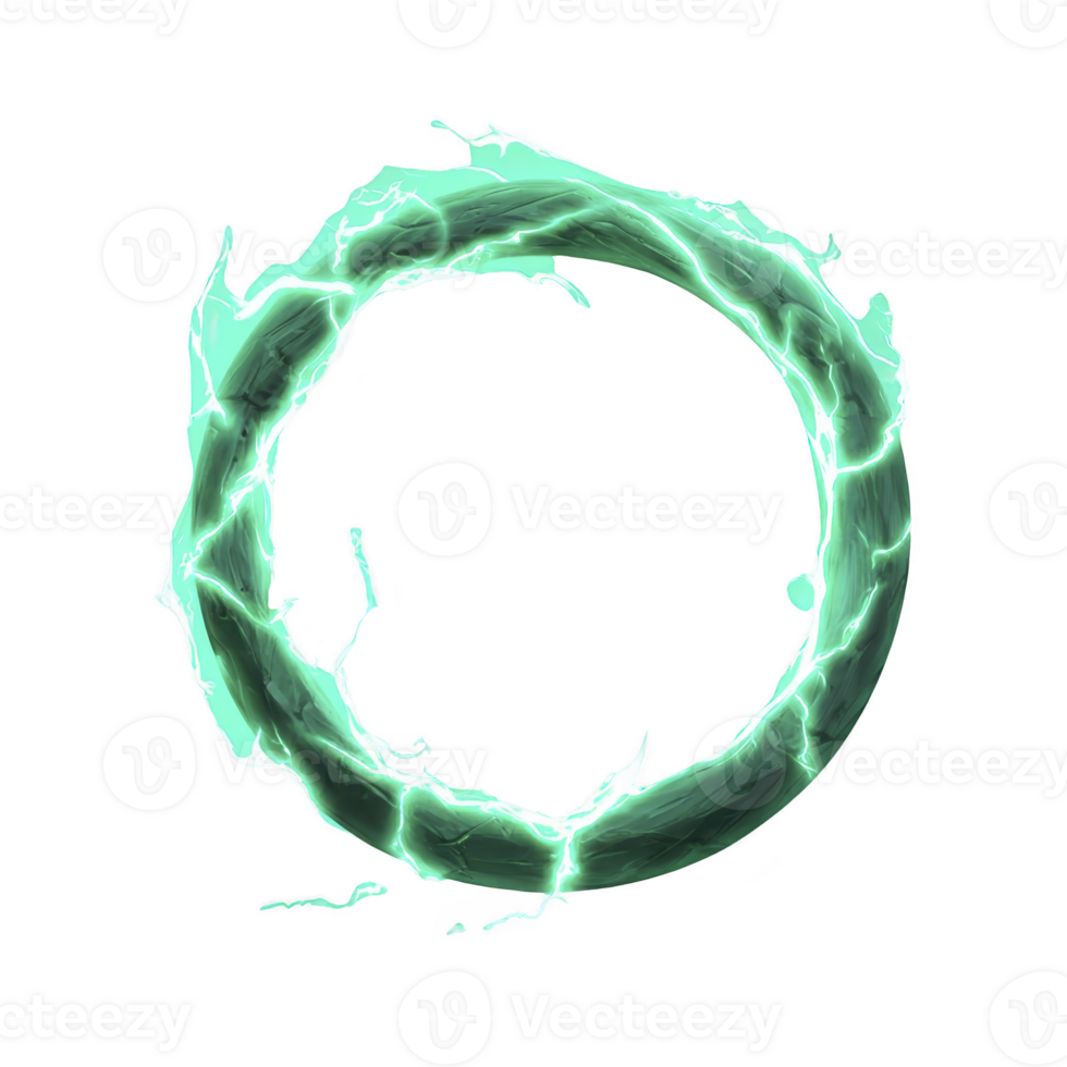 glowing green energy ring crackles with electricity, creating sense of power and mystique. circular shape is dynamic and vibrant, evoking sense of motion and energy png