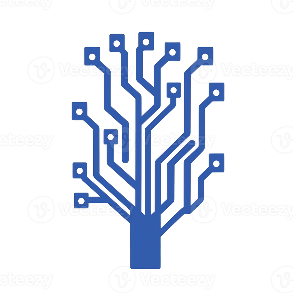 blue circuit tree design symbolizes fusion of technology and nature, representing growth and connectivity in digital world. abstract pattern evokes innovation and futuristic concepts png