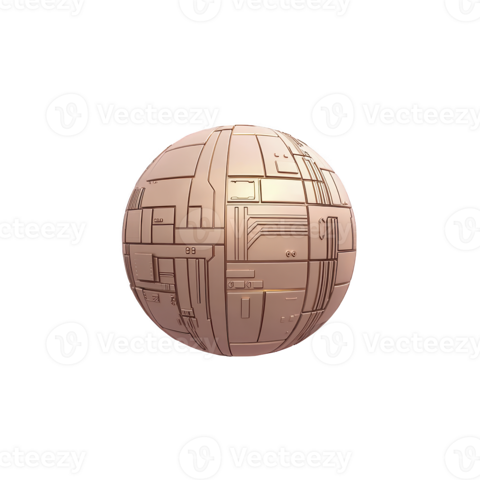 futuristic, metallic sphere with intricate geometric patterns and copper hue, resembling advanced technology or sci fi object. design is sleek and modern png