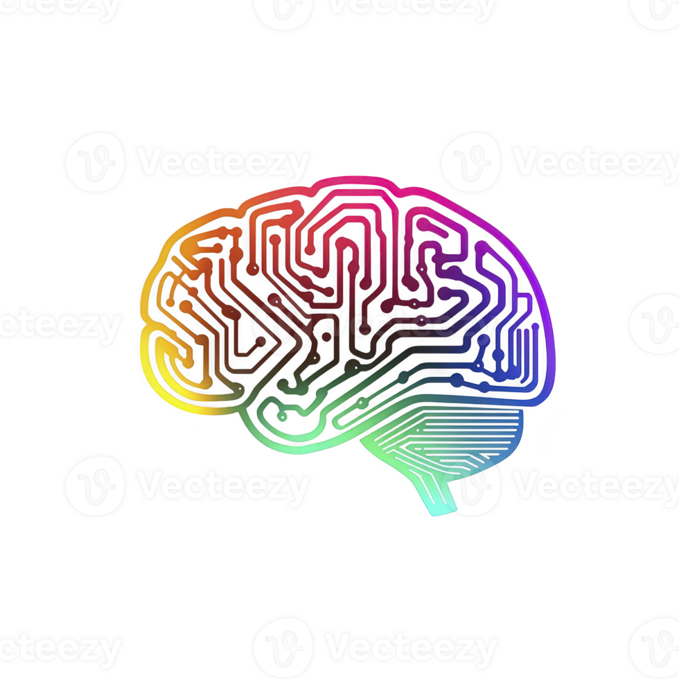 colorful, abstract representation of brain with circuit like patterns symbolizes fusion of technology and human intelligence. vibrant gradient adds futuristic and innovative feel png