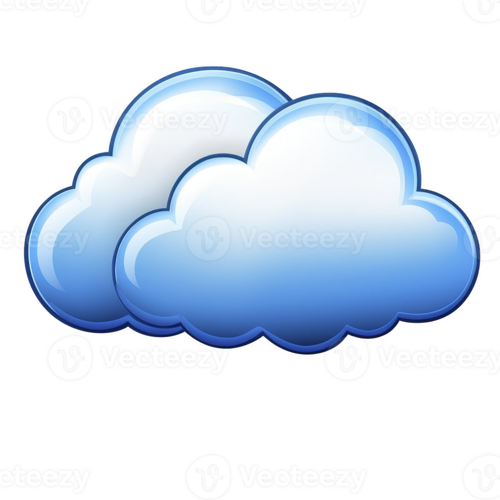 Two glossy blue clouds with shiny, cartoon like appearance are depicted against transparent background, conveying sense of calm and simplicity png