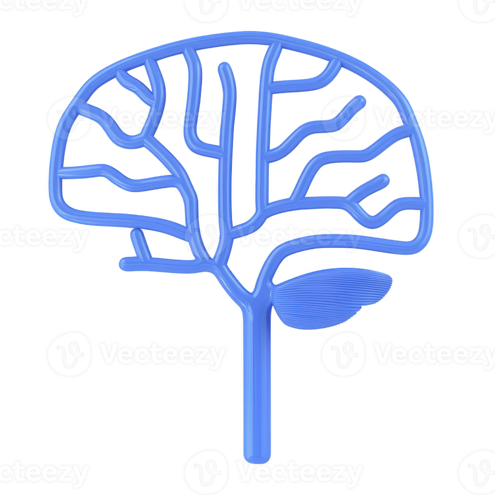stylized blue brain illustration with focus on neural pathways and connections, symbolizing intelligence and creativity. design is simple and modern, evoking sense of innovation png