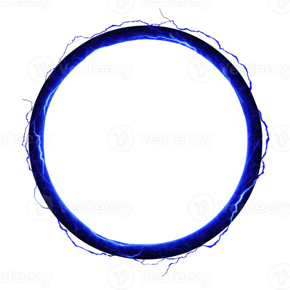 glowing blue electric circle with dynamic lightning effect creates sense of energy and power. vibrant electric arcs and transparency background enhance dramatic visual impact png