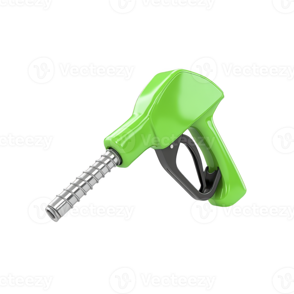 green fuel nozzle isolated on transparency background, symbolizing eco friendly energy and sustainable fuel options. nozzle vibrant color suggests focus on renewable resources png