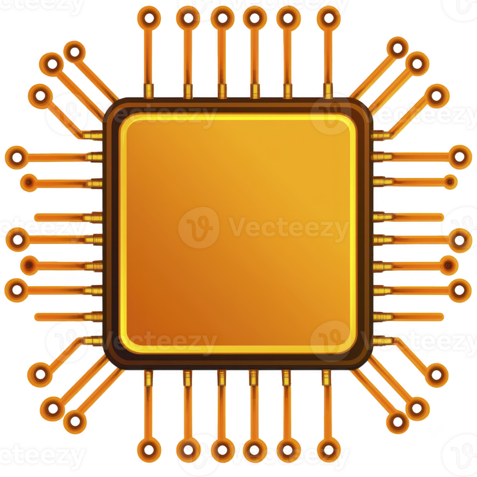 golden microchip with intricate circuit lines extending outward, symbolizing advanced technology and innovation. design is sleek and modern, highlighting importance of microprocessors computing png