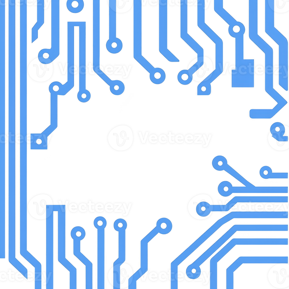 blue circuit board pattern with intricate lines and connections on transparency background, representing technology and electronics. design is abstract and modern, evoking sense of innovation png