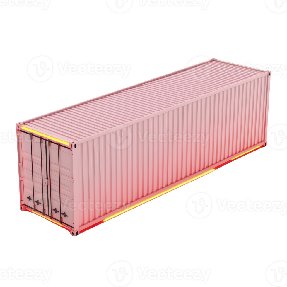 large pink shipping container with closed door is highlighted with red glow, creating modern and industrial look. container is isolated on transparency background png