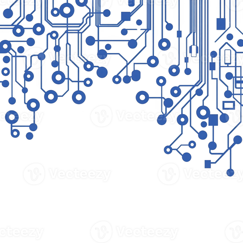 complex blue circuit board pattern transparency background, showcasing intricate electronic pathways and connections. design is abstract and futuristic, evoking sense of technology and innovation png