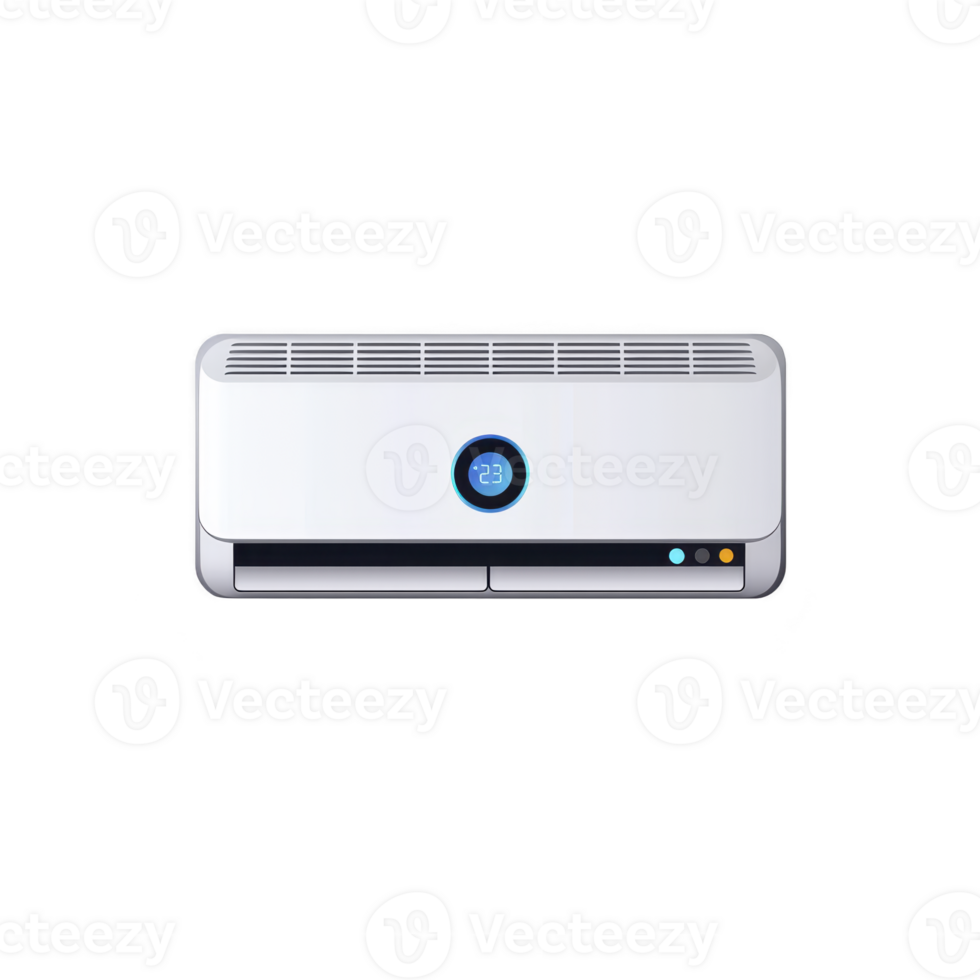 modern wall mounted air conditioner with digital display showing temperature setting. sleek design and minimalist style make it suitable for contemporary interiors png