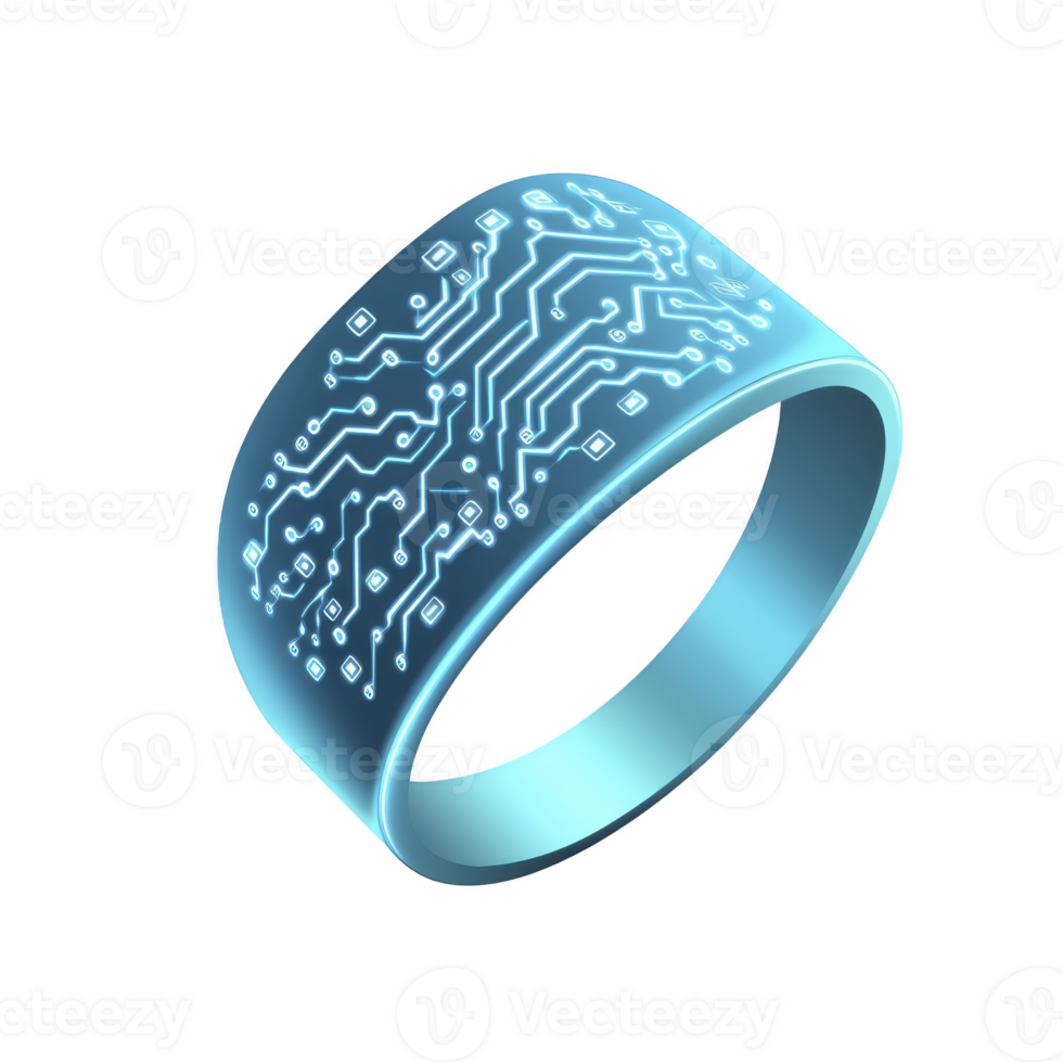 futuristic blue ring with intricate circuit patterns symbolizes technology and innovation. glowing design suggests connectivity and modern digital advancements png