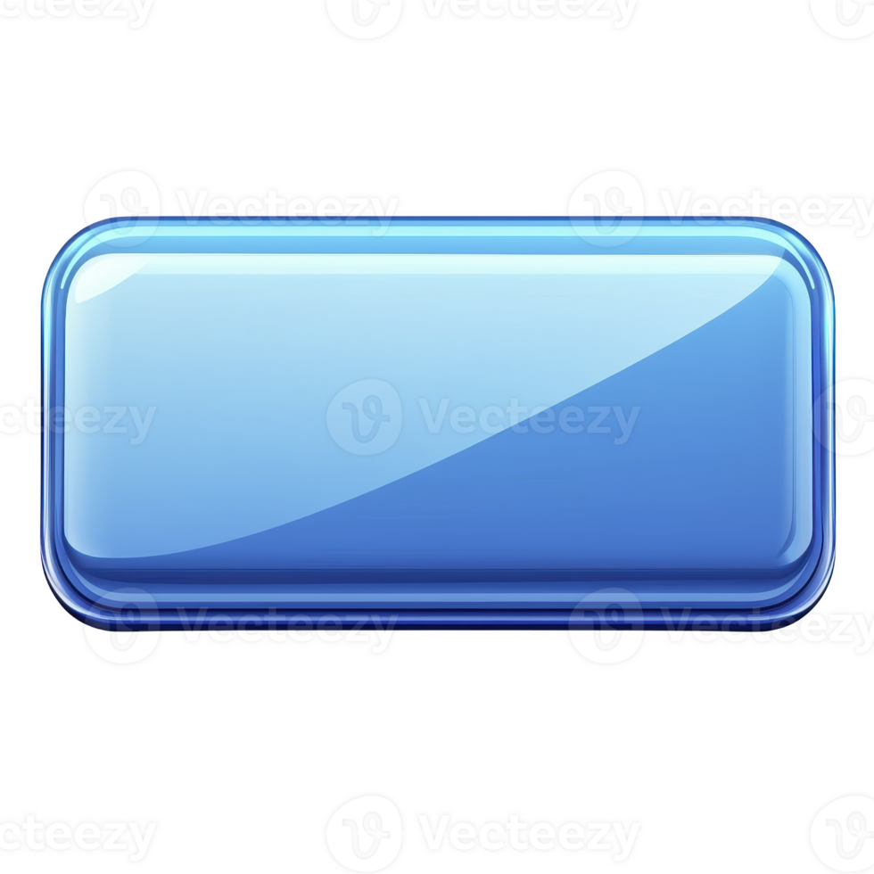 glossy blue rectangular button with shiny surface, perfect for digital interfaces or web design elements. button sleek design and vibrant color make it eye catching and modern png