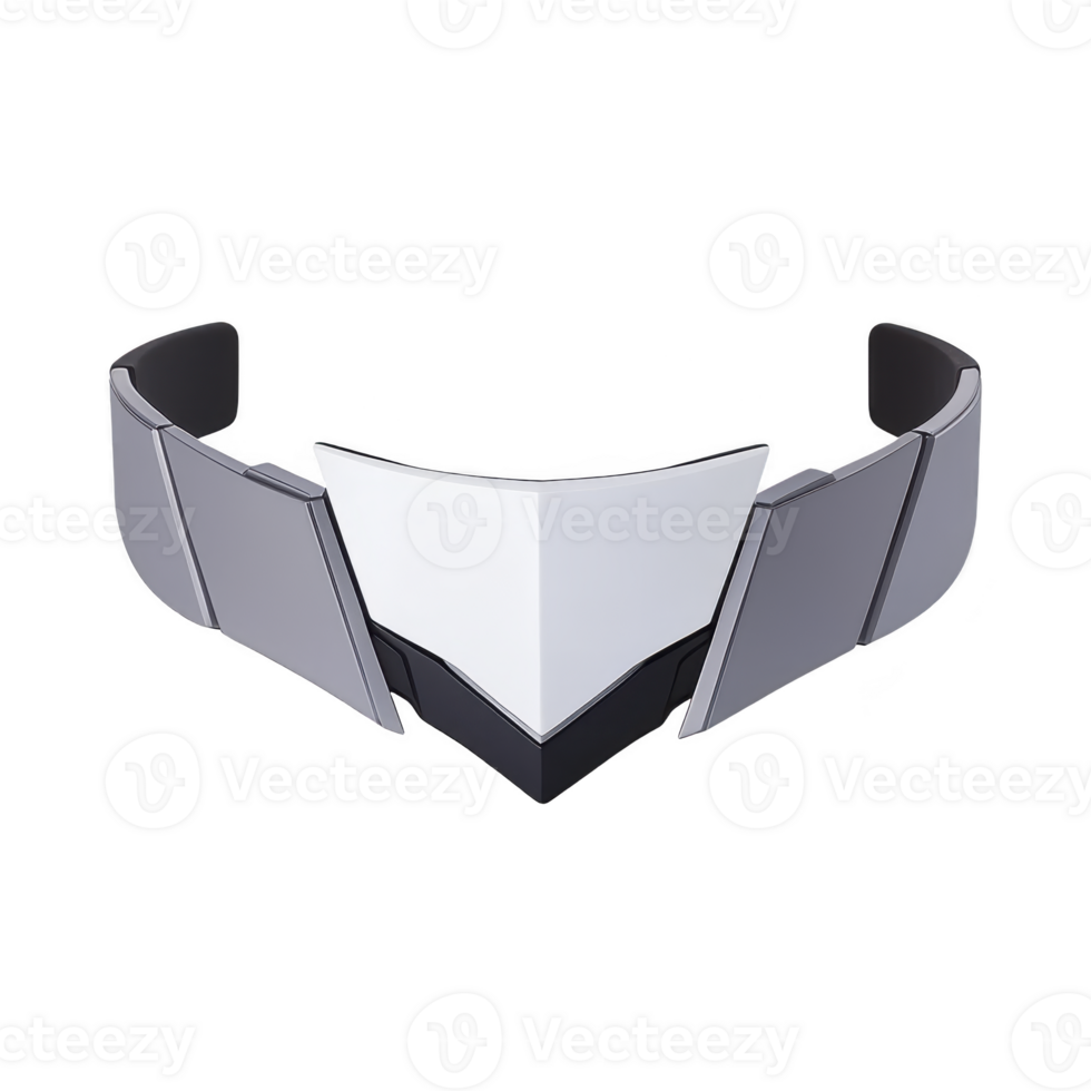 sleek, futuristic silver visor with angular design, reflecting modern and innovative style, perfect for tech enthusiasts or sci fi fans png
