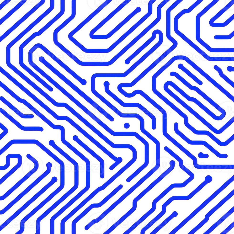 blue circuit pattern on transparency background creates futuristic and technological feel, resembling printed circuit board design. intricate lines and connections evoke sense of innovation png