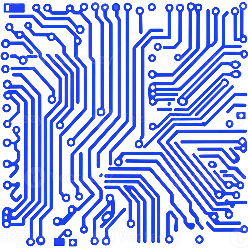 complex blue circuit board pattern with intricate pathways and connections, representing technology and innovation. design is symmetrical and visually striking png