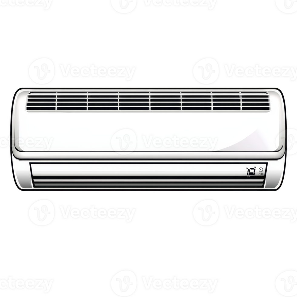 sleek, modern wall mounted air conditioner with minimalist design, featuring white exterior and horizontal vents for efficient cooling. Ideal for home or office use png