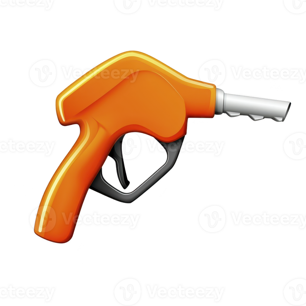orange fuel pump nozzle with sleek design, commonly used for refueling vehicles, is depicted. nozzle features handle and spout, symbolizing energy and transportation png