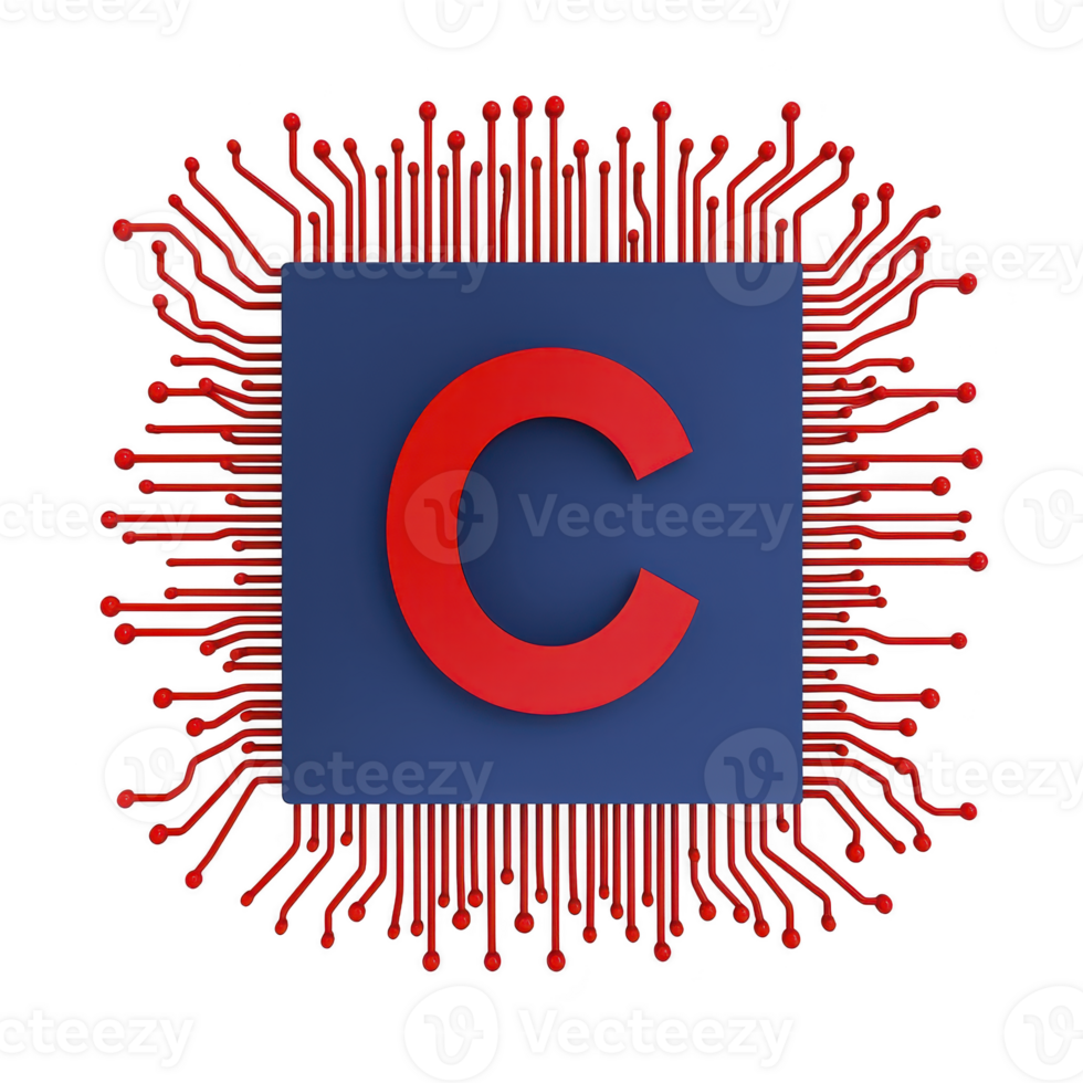 image features stylized red letter C on blue square, surrounded by red circuit like lines, symbolizing technology and programming png