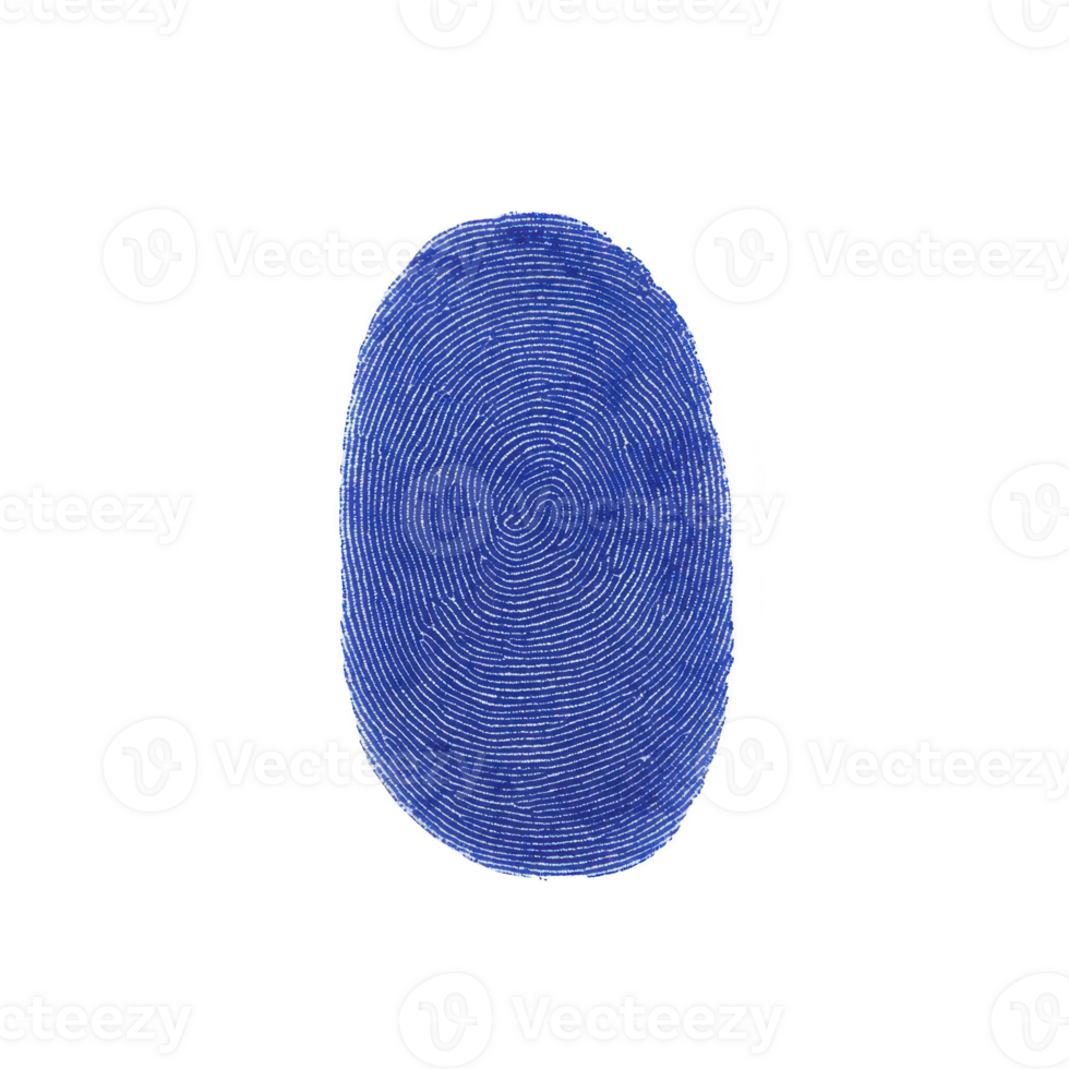 blue fingerprint transparency background showcases intricate patterns and unique swirls, symbolizing identity and security. vibrant color contrasts sharply with dark backdrop, emphasizing png