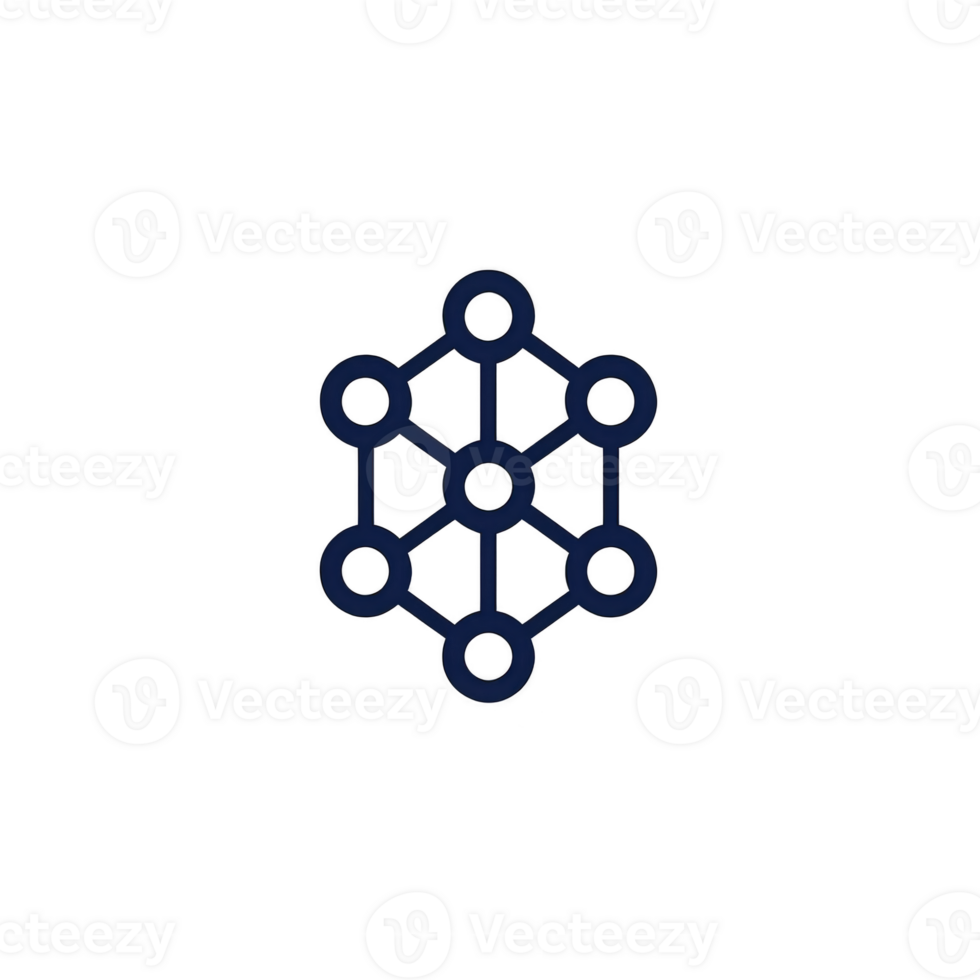 This features minimalist, abstract geometric design resembling network or molecular structure. dark lines form interconnected circles, creating symmetrical pattern on transparency background png