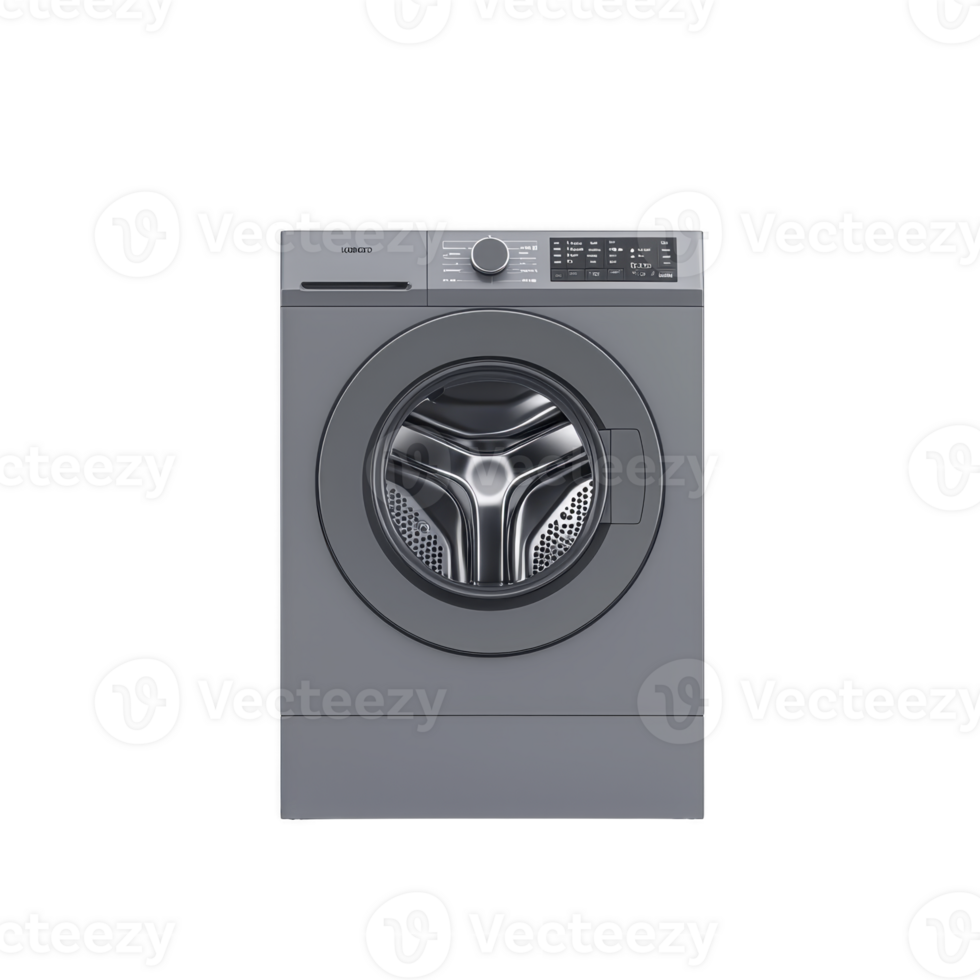 modern front loading washing machine with sleek design and digital control panel, perfect for efficient laundry care. metallic finish adds contemporary touch to any home png