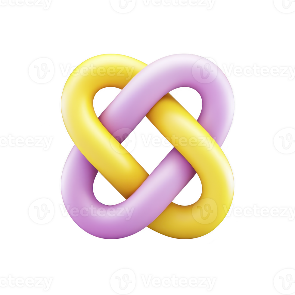 This features colorful, intertwined knot with smooth, glossy texture. knot is composed of two loops, one pastel yellow and other pastel purple, creating visually appealing and harmonious design png