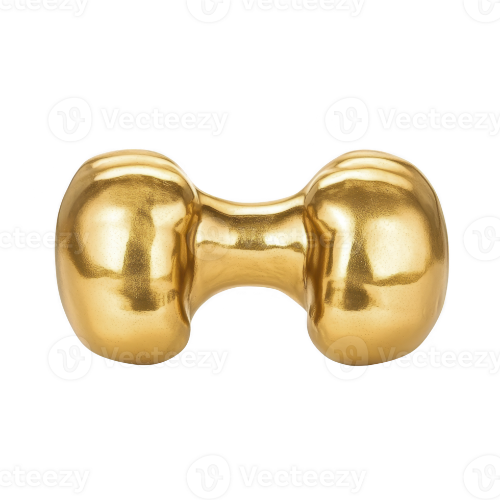 shiny golden dumbbell with smooth, reflective surface, isolated on transparency background, symbolizes luxury and fitness. elegant design adds touch of sophistication to any workout space png