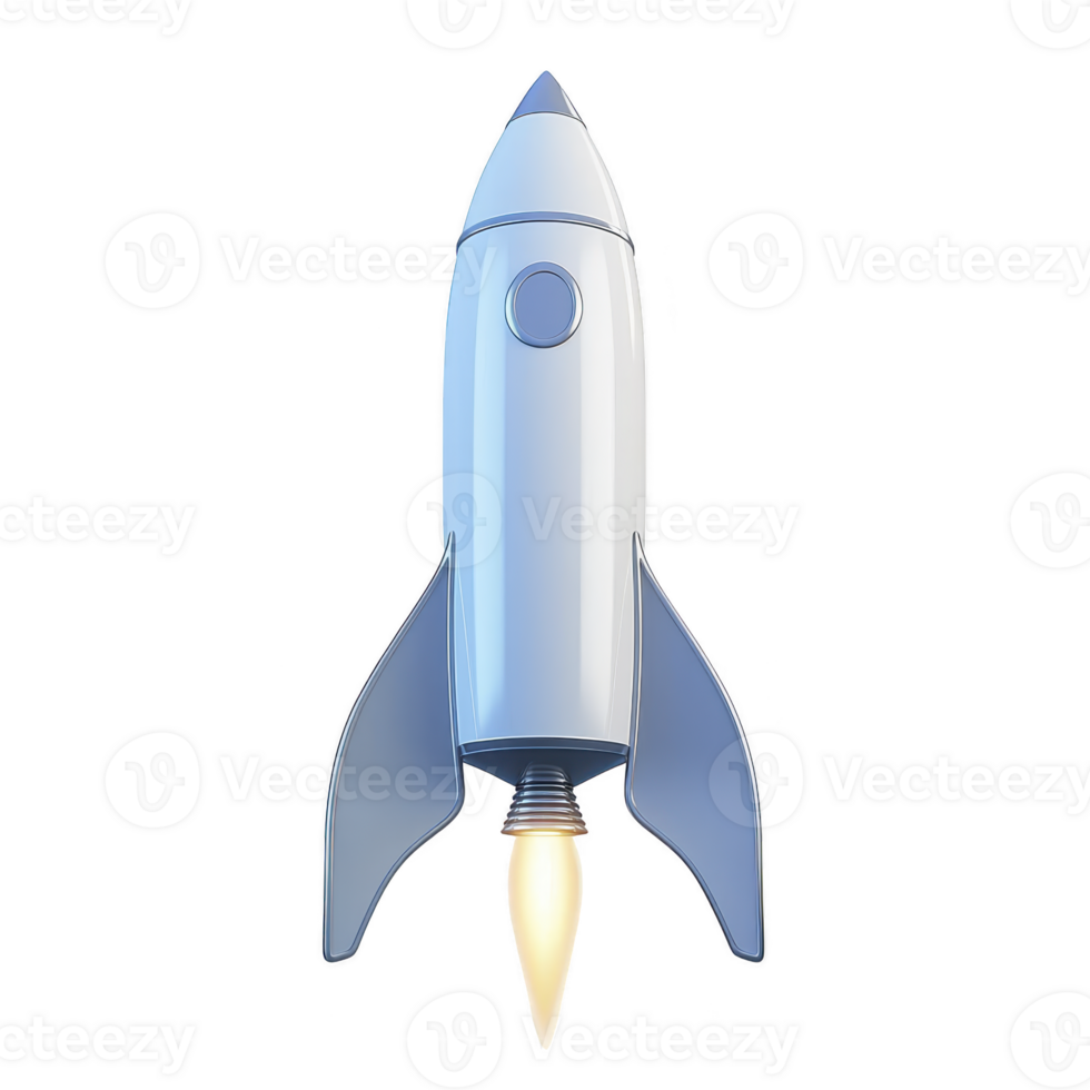 sleek blue rocket ship with glowing engine, ready for launch, symbolizes adventure and exploration. design is simple yet futuristic, capturing essence of space travel png