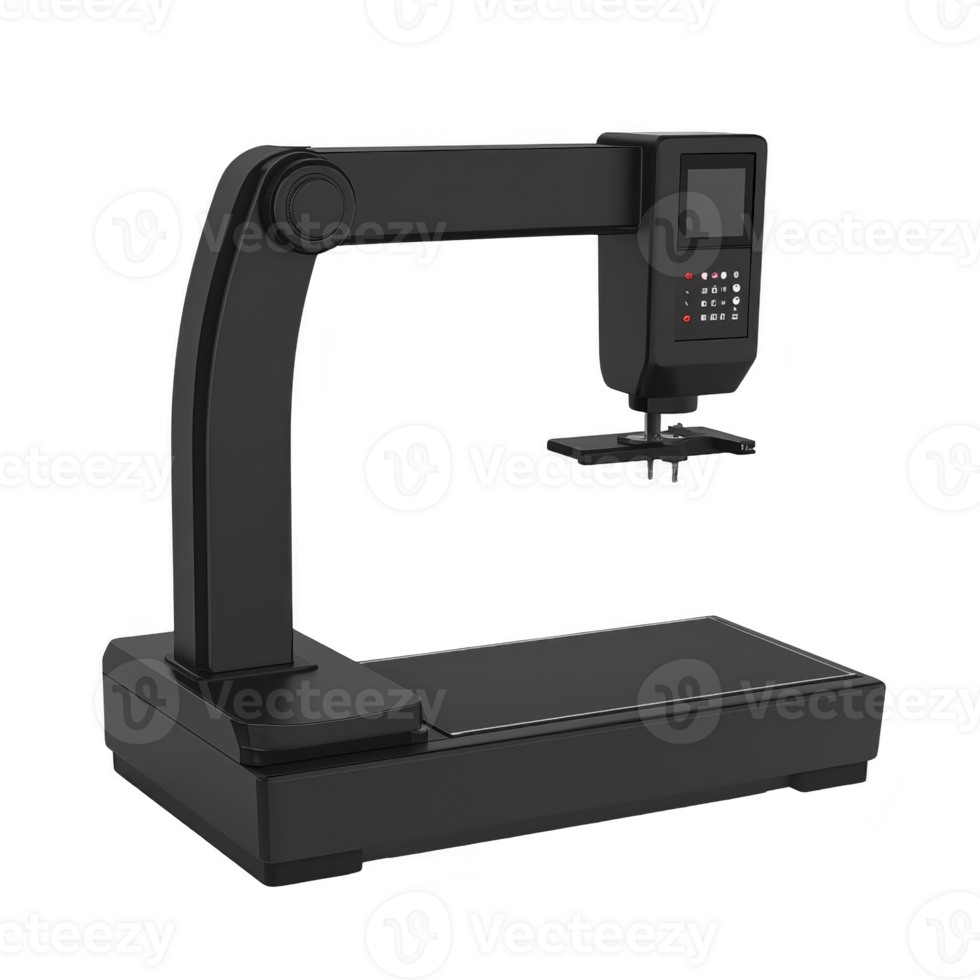 sleek black 3D printer with modern design, featuring digital control panel and sturdy base, ideal for precise and efficient printing tasks png