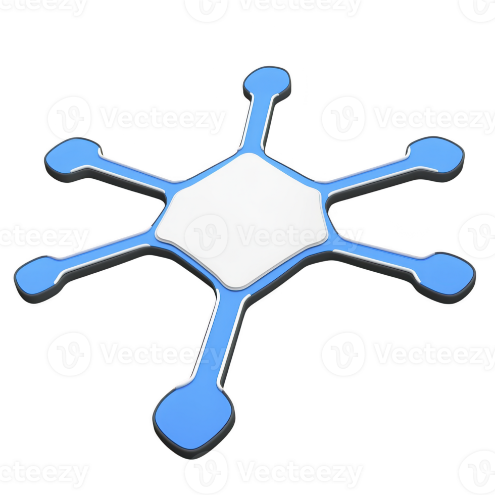 blue and white abstract shape resembling network or molecular structure with six connected nodes on transparent background. design is modern and minimalistic png