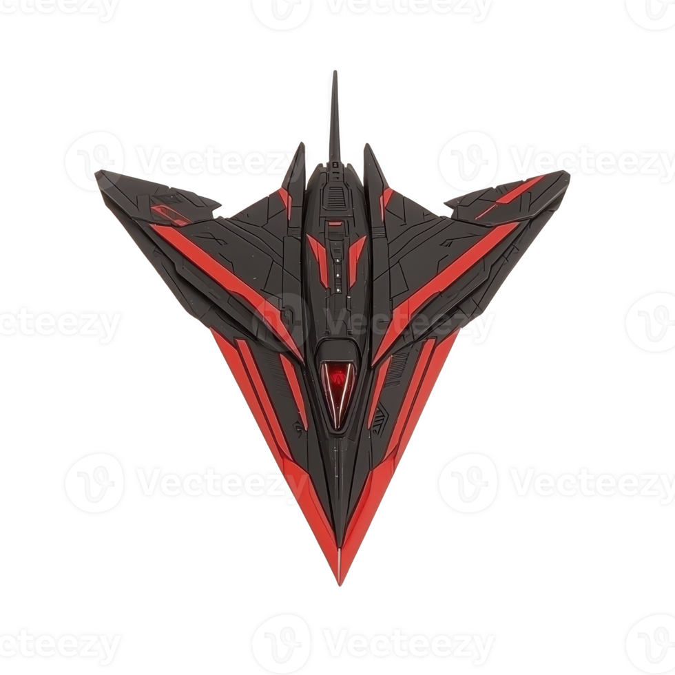 sleek, futuristic black and red spaceship with sharp angles and aerodynamic design, resembling stealth aircraft. design is modern and evokes sense of speed and advanced technology png