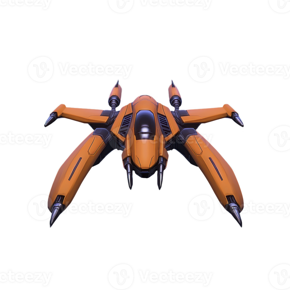 futuristic orange spaceship with sleek design and aerodynamic features, showcasing advanced technology and innovation. spacecraft has streamlined body and multiple engines png