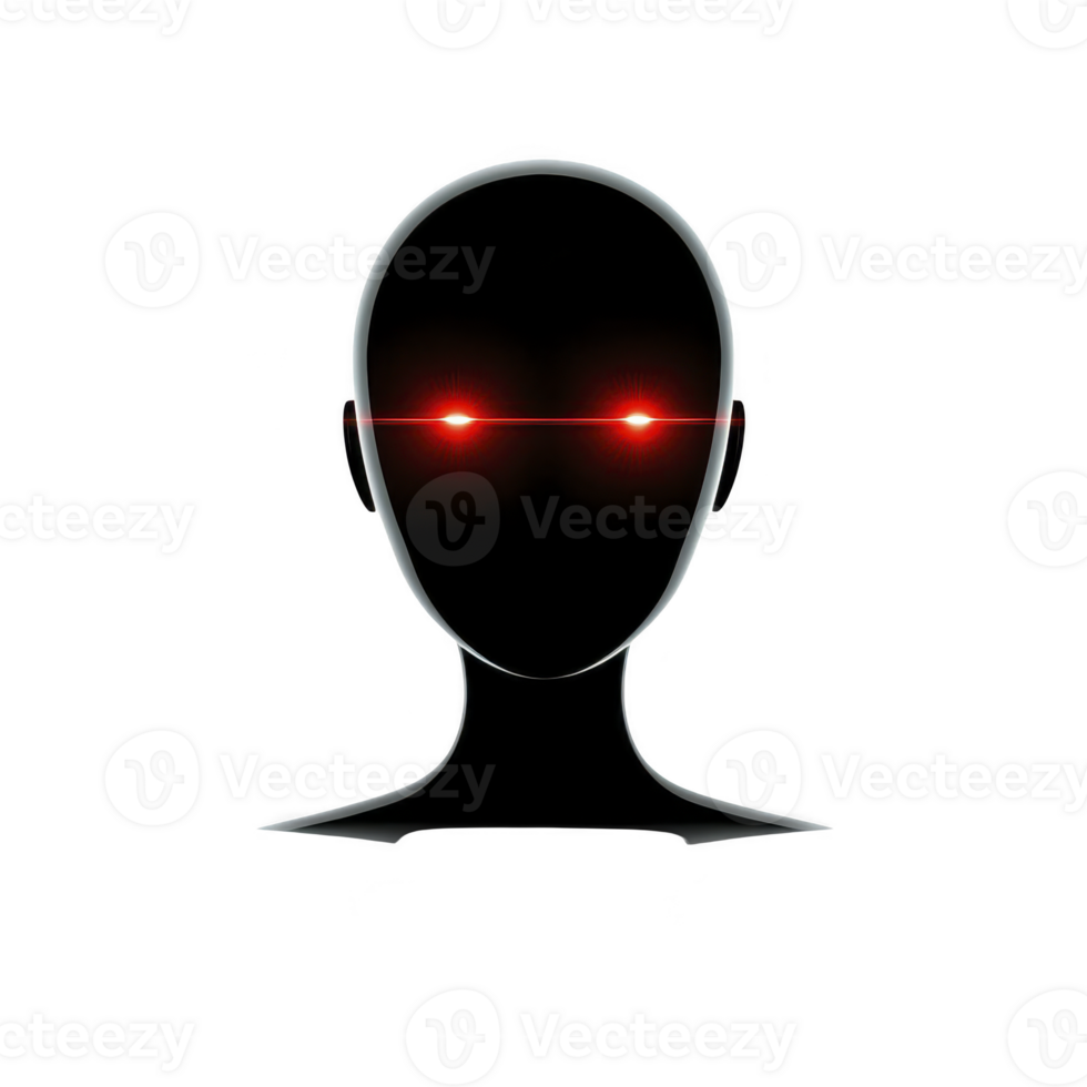 digital illustration of faceless head with glowing red eyes and transparency background, creating mysterious and intense atmosphere png