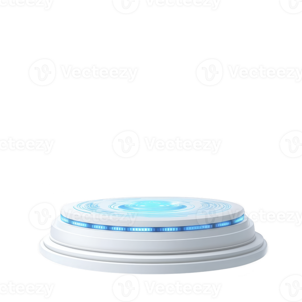 futuristic, glowing platform with blue lights and sleek, circular design, suggesting advanced technology or sci fi themes. platform appears to be levitating slightly above ground png