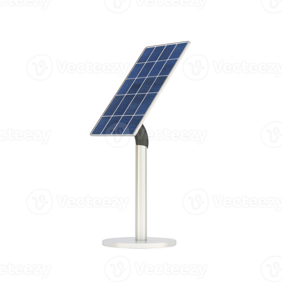 solar panel mounted on sleek, modern stand is displayed against plain background, showcasing its clean design and efficient energy solution png