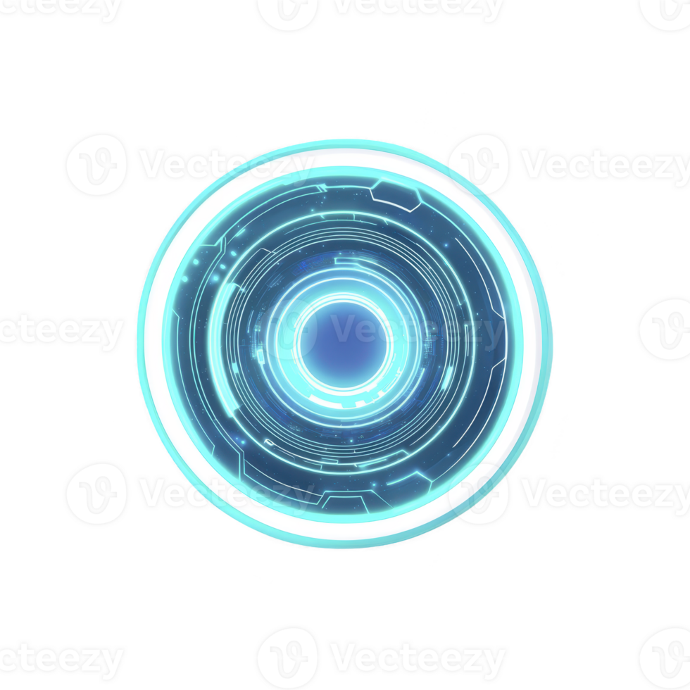 glowing blue circular interface with futuristic design elements, featuring concentric rings and digital patterns, evokes sense of advanced technology and innovation png