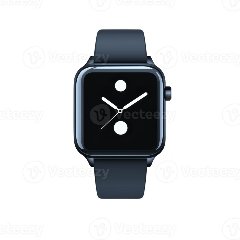 sleek, modern smartwatch with minimalist design features dark face and simple dot markers. blue strap complements watch contemporary aesthetic, making it stylish and functional png