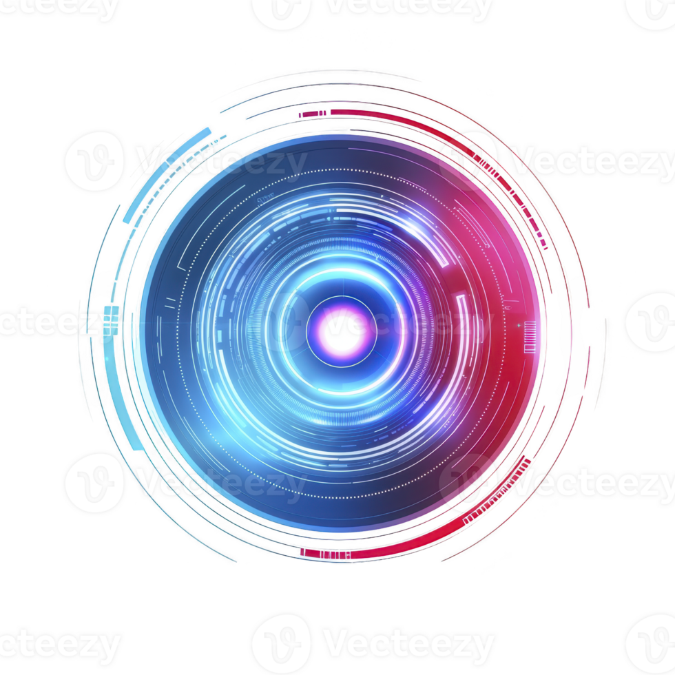 futuristic digital interface with glowing circular design blue and pink hues, resembling high tech target or radar screen. intricate patterns and vibrant colors create sense of advanced technology png