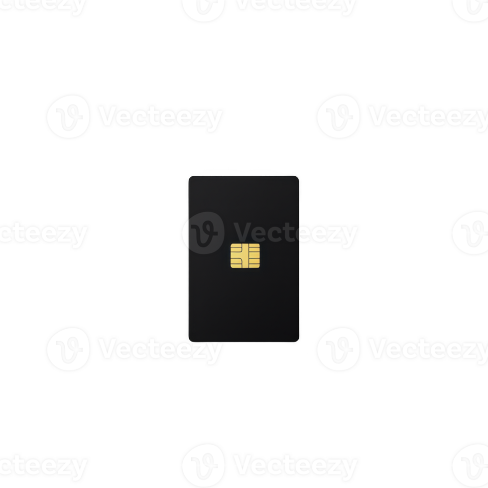 black SIM card with visible gold chip is isolated on transparency background, highlighting its compact and essential design for mobile connectivity png