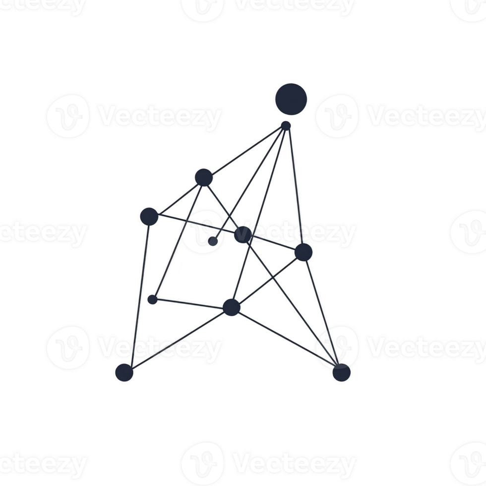 geometric network of interconnected nodes and lines forms abstract shape, suggesting concepts of connectivity and technology. minimalist design evokes sense of modernity and innovation png
