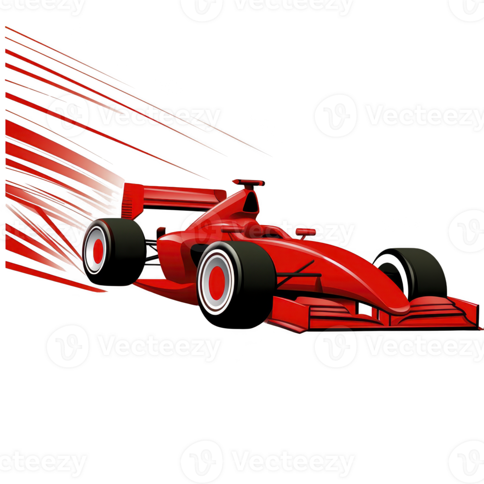 sleek red race car speeds forward with dynamic motion lines, capturing thrill and excitement of high speed racing. aerodynamic design emphasizes speed and performance png