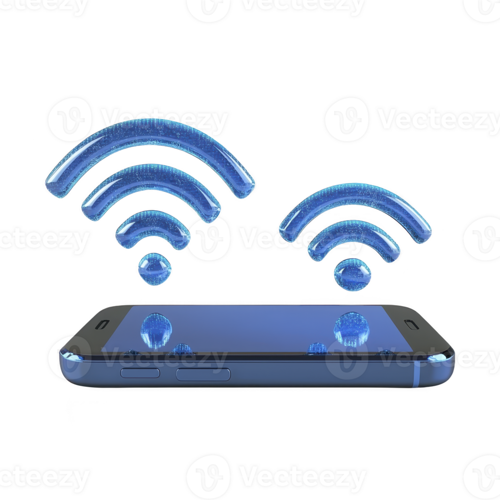 smartphone with blue wireless signals emanating from its screen, symbolizing connectivity and communication. image conveys sense of modern technology and digital interaction png