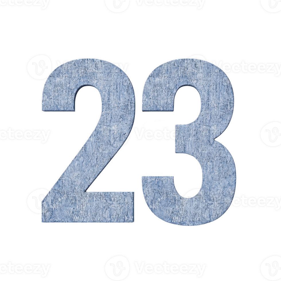image features number 23 in textured, denim like style against plain background. design is simple and bold, emphasizing number itself.23 in denim texture on plain background png